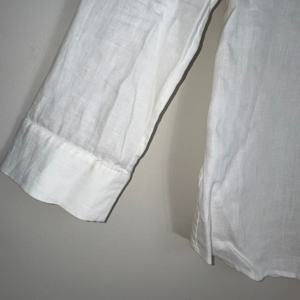Boden White 100% Linen Ruffle Front Roll Tab Sleeve Blouse Womens US 6 UK 10 - Picture 6 of 14